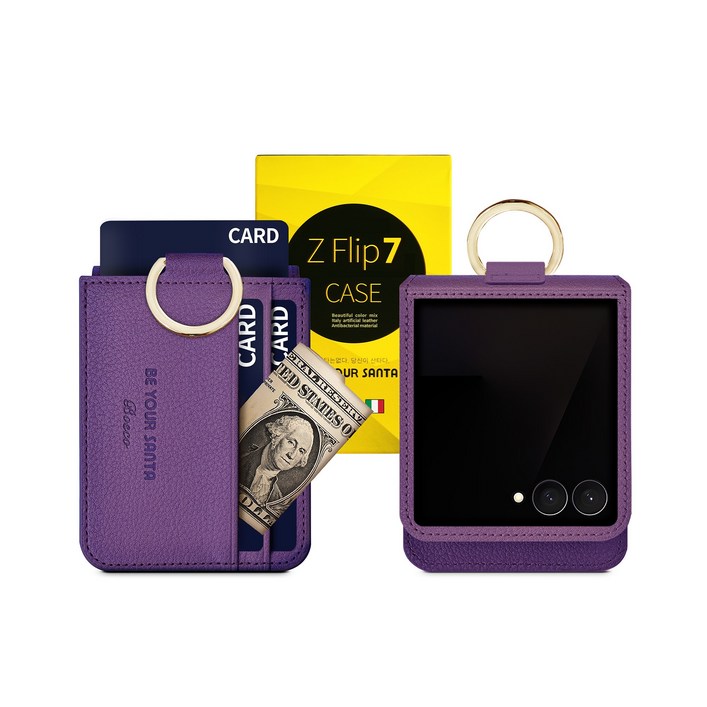 비유어산타 갤럭시 Z플립 케이스 힌지보호 링 지갑 이태리원단 보스코카드포켓 3개 비앙코카드포켓 1개