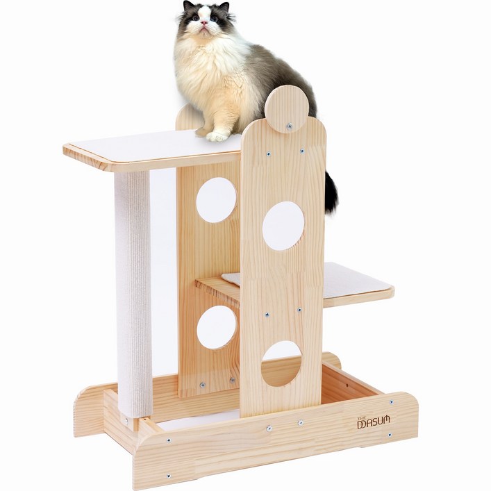 더따슴 국내제작 DIY 원목 고양이 미니 캣타워 아리야, 1개, 아이보리