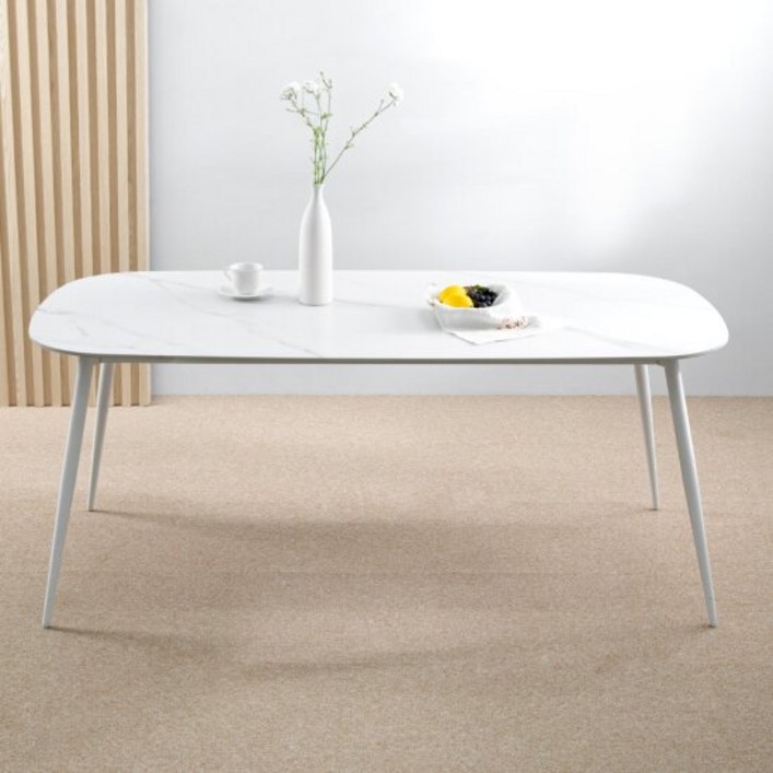 블랑스 세라믹 1800X850 타원형 12T 포세린 통 테이블, 색상:화이트