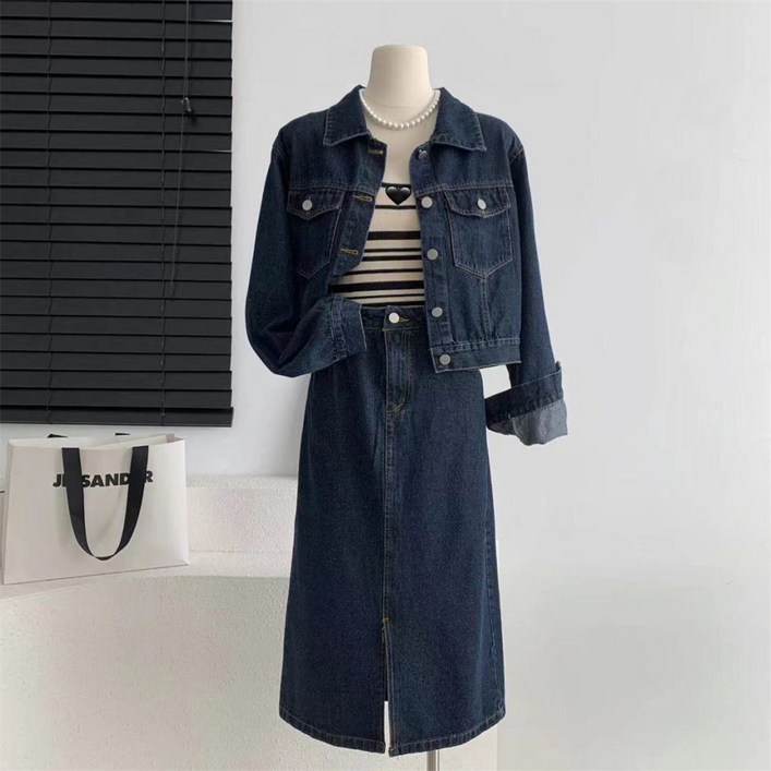 여성투피스  봄가을  여성세트 데님자켓  + 데님스커트  바람막이 점퍼    ZFY082545 53