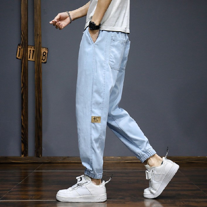 아이스 실크 청바지 남성용 여름 얇은 조수 브랜드 루즈 할란 번치 발 드레스 캐주얼 남성용 바지