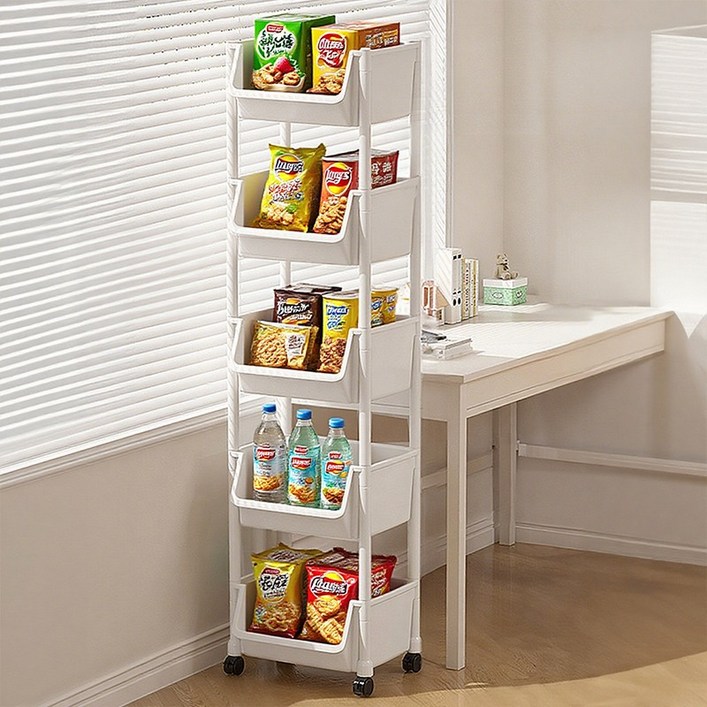 Tiger Pavilion 이동식 수납정리함 플라스틱 서랍장 틈새 트롤리 3단 4단 5단, 화이트