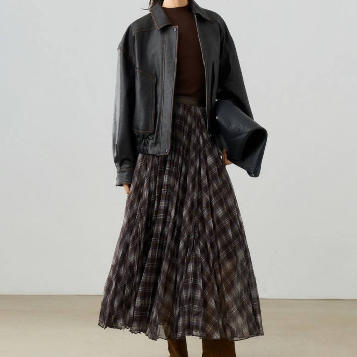 와이와이YY 쉬폰 플레어 체크 스커트