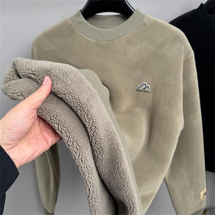 Vezri 남성용 겨울용 따뜻한 기모 안감 라운드넥 스웨트셔츠 심플 맨투맨