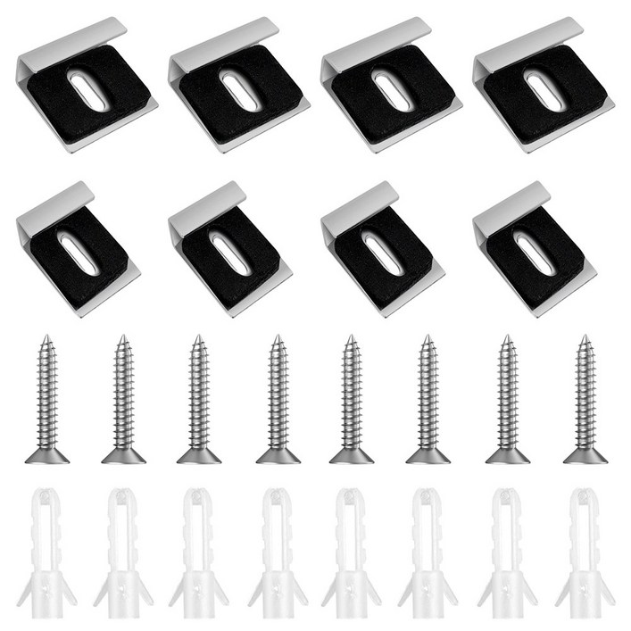 8 개 프레임리스 거울 홀더, 플러그와 나사가있는 304 스테인리스 스틸 스프링 장착 거울 홀더 클립 세트, 거울 홀더, 유리 벽용 거울 홀더, 헤비 듀티 거울, 1개