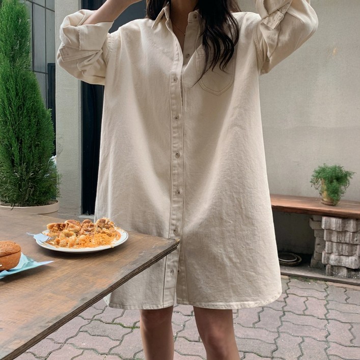 여성 데님 셔츠 블라우스 롱 원피스