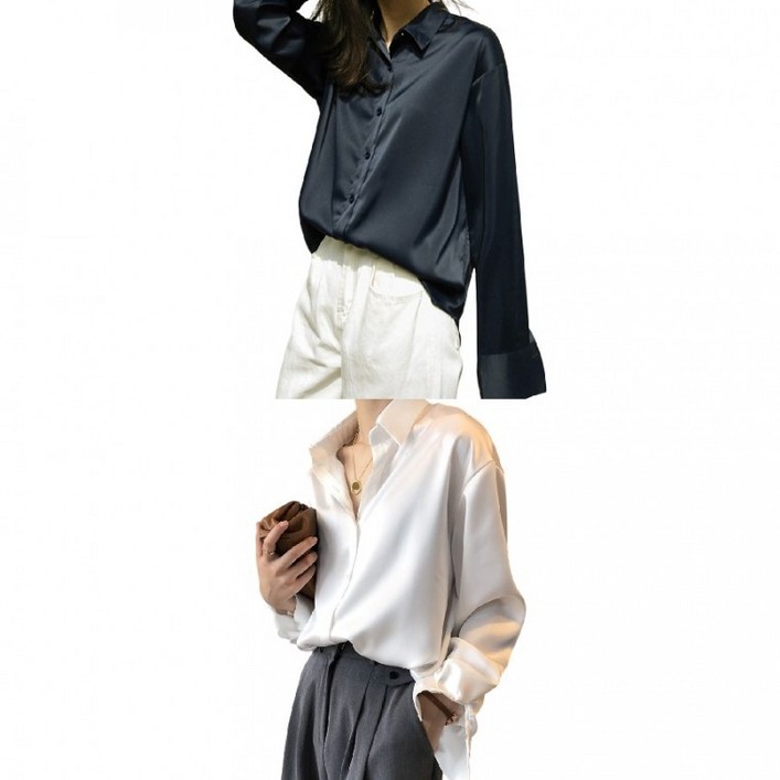 여성 세틴 블라우스 실키 버튼다운 긴팔 셔츠 오피스룩 CLBD1081