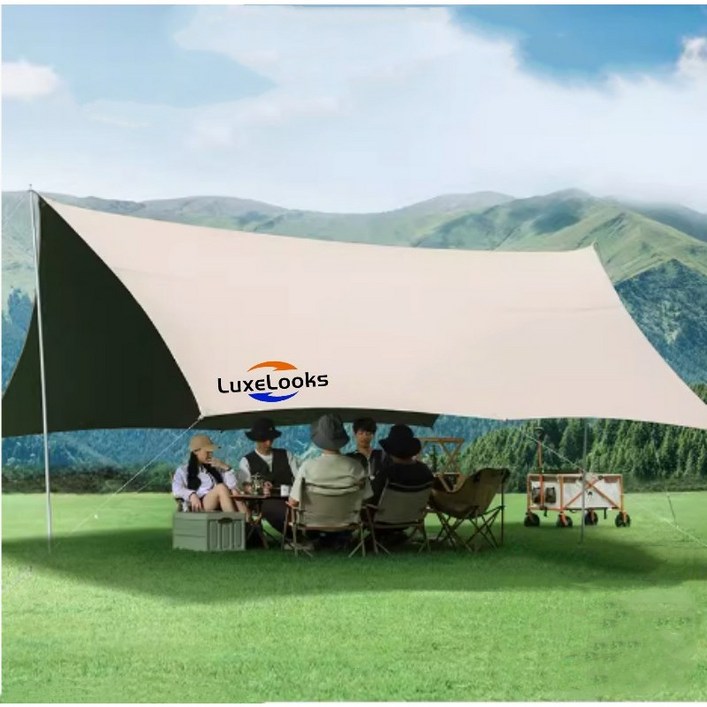 LuxeLooks 아웃도어 타프 방수 자외선 차단 휴대용 캠핑 천막  3x3cm, 골드