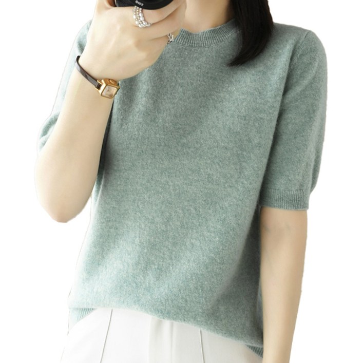 핑크셀럽 보들 라운드 니트 반팔 티셔츠