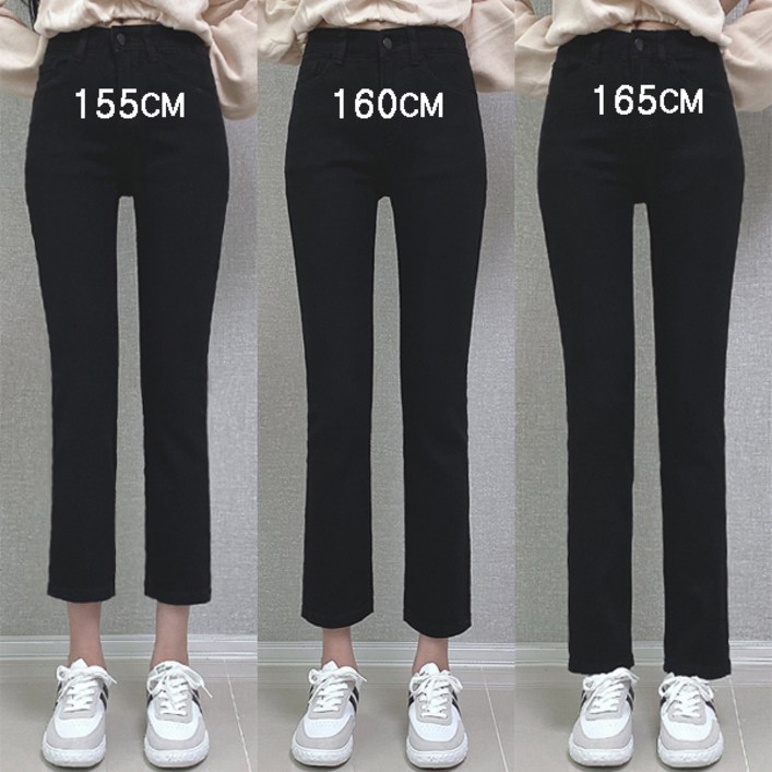 제이엠스타일 숏중롱 S2XL 여성 블랙 스판 일자 바지 허리밴딩 여자 청바지 빅사이즈 검정 면팬츠 키작녀 키큰녀 봄 가을