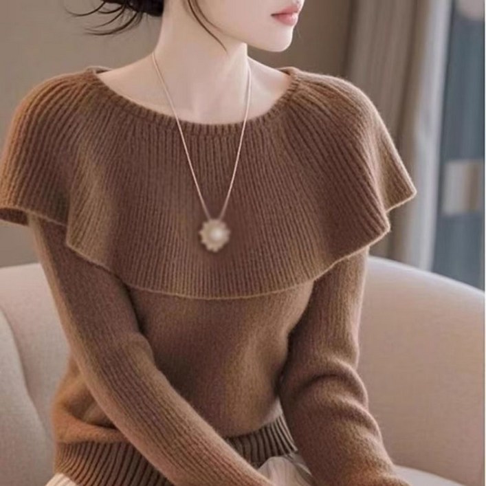 JIEVE 여자 가을 겨울 고급 프릴 슬림 스웨터 긴팔니트티 SY062373