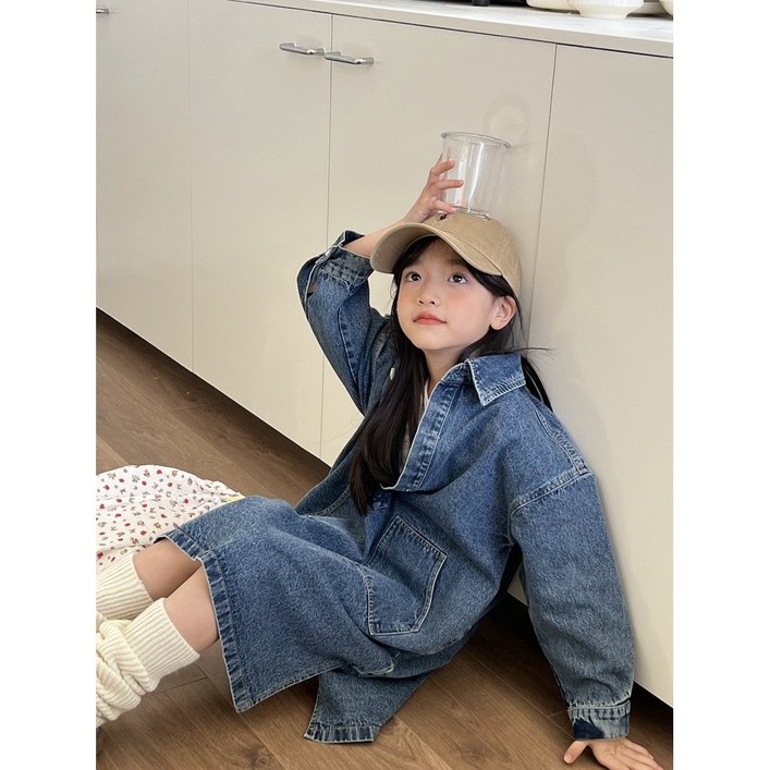 아짱 키즈여아 원피스  봄 가을 데님 롱 원피스 박스핏 루즈핏