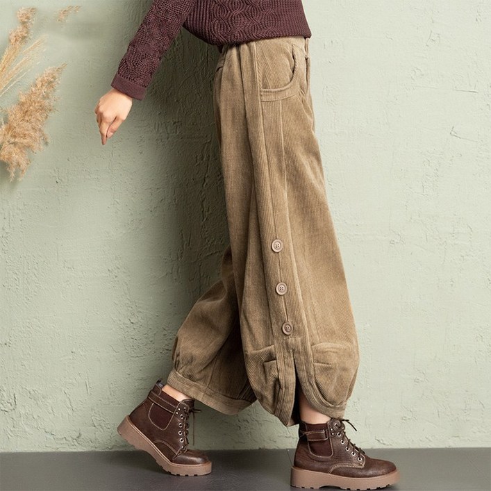 ORZQU 여성 코듀로이 바지 가을 겨울 기모 3컬러 캐주얼 와이드 팬츠
