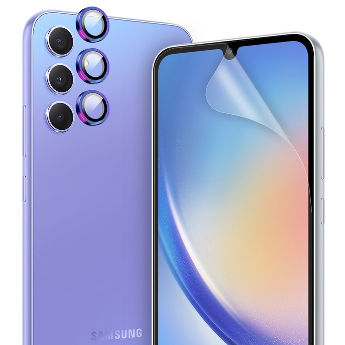 다이아큐브 갤럭시A34 5G 고경도 필름3매  렌즈보호 메탈링1세트, 가이드핀 간편부착