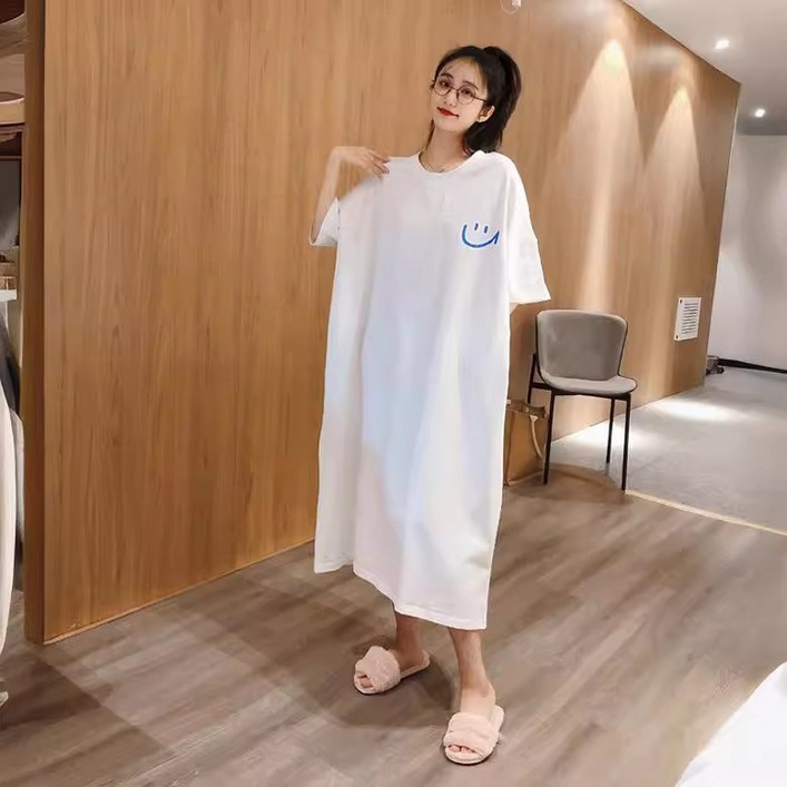 NICE DAY 빅사이즈 롱 원피스 루즈핏 찰랑 반팔 홈웨어 잠옷 여름용 시원한 4XL까지 무지 3컬러