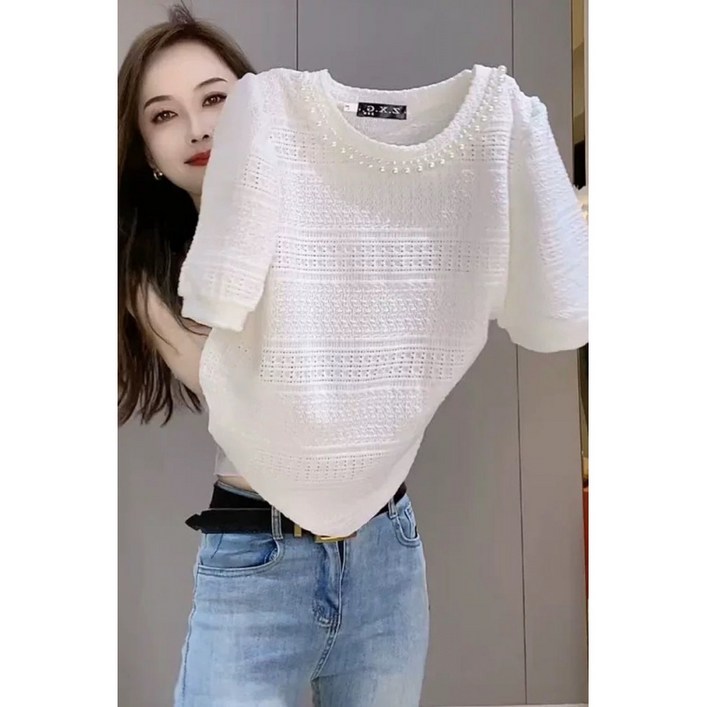해피유통여성 반팔 패턴 블라우스 우아한 패션 디자인k01