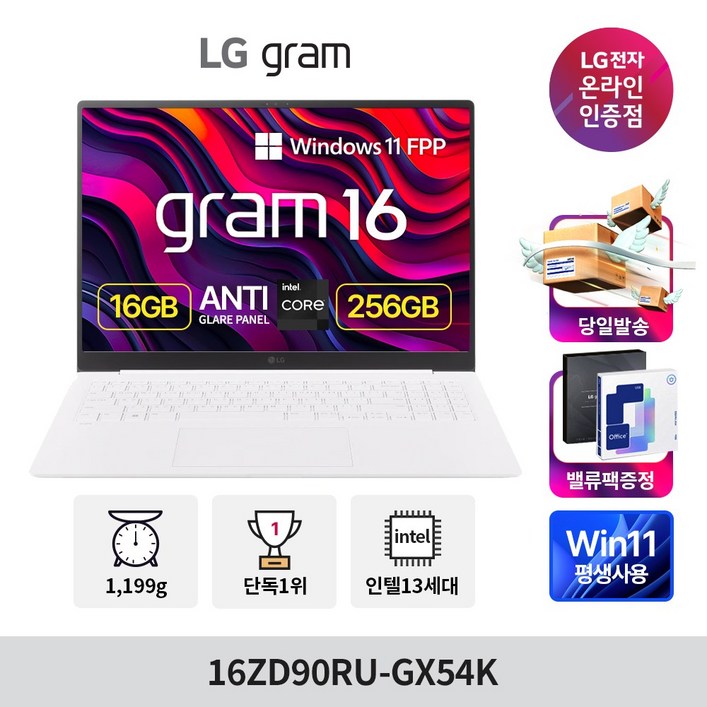 LG전자 2024 그램 16 코어i5 인텔 13세대, 스노우 화이트, 256GB, 16GB, WIN11 Home, 16ZD90RUGX54K