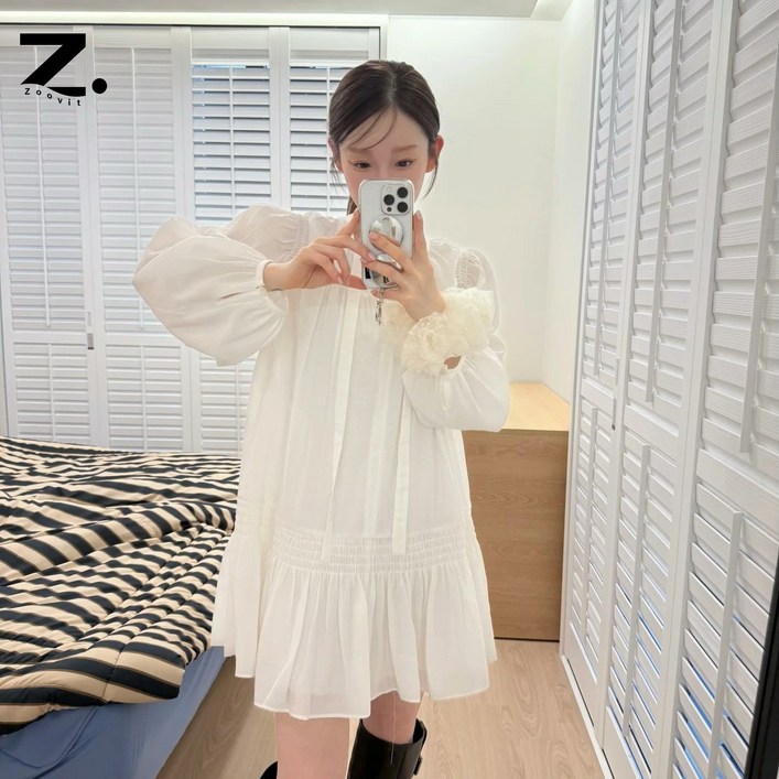 zoovit 여름 여성 브이넥퍼 프소 원피스 프릴 미니 원피스