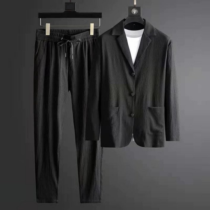 남자 셋업 여름 정장 블랙 수트 린넨 반팔 세트