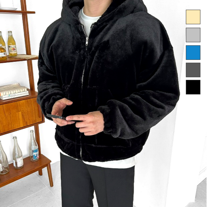 이브컴퍼니 [ 당일 출고 ] 남녀공용 겨울 두꺼운 밍크자켓 커플 밍크후리스 남자 밍크후드집업 (3172-1) - 투데이밈