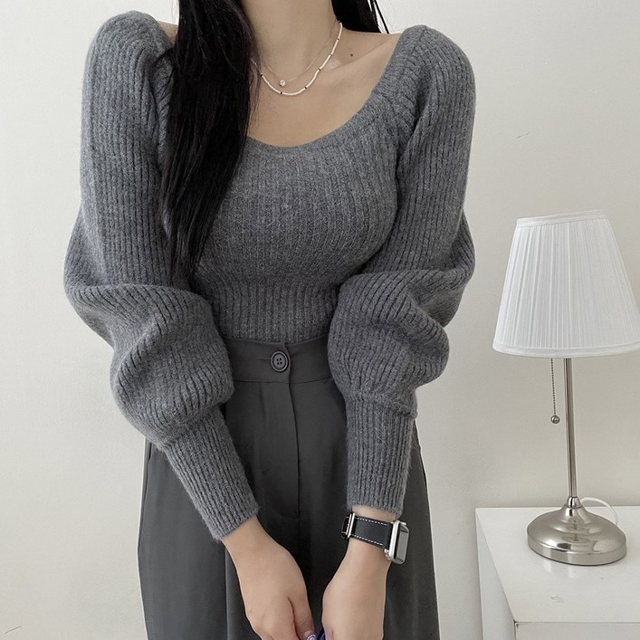 VANANA2 여성 러블리룩 퍼프 벌룬 스퀘어넥 니트 스웨터 VANANA2 여성 러블리룩 퍼프 벌룬 스퀘어넥 니트 스웨터
