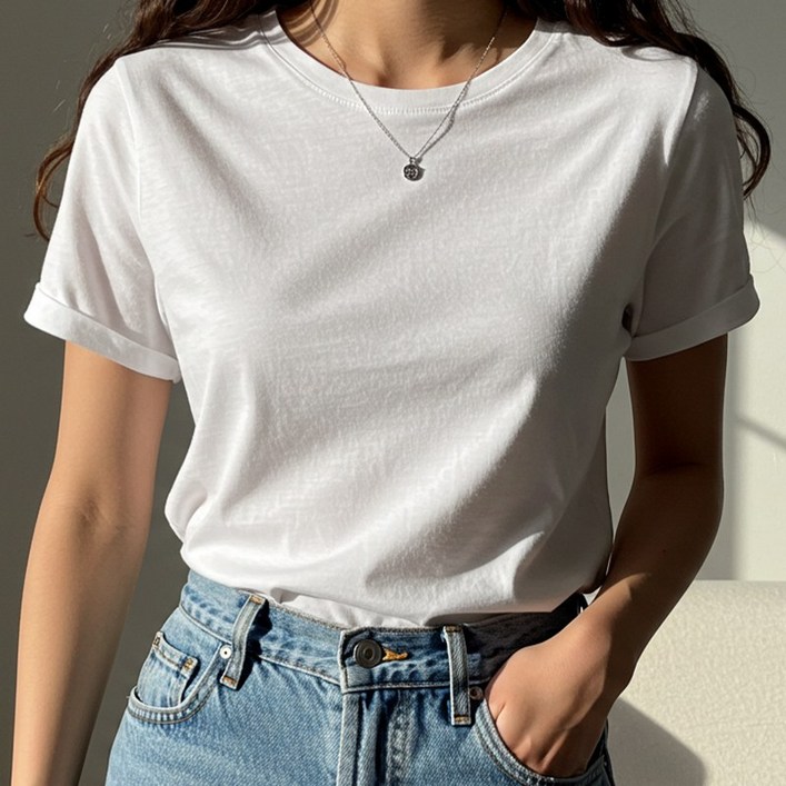 1+1 레이블링 여성용 기본 반팔티 티셔츠 반소매