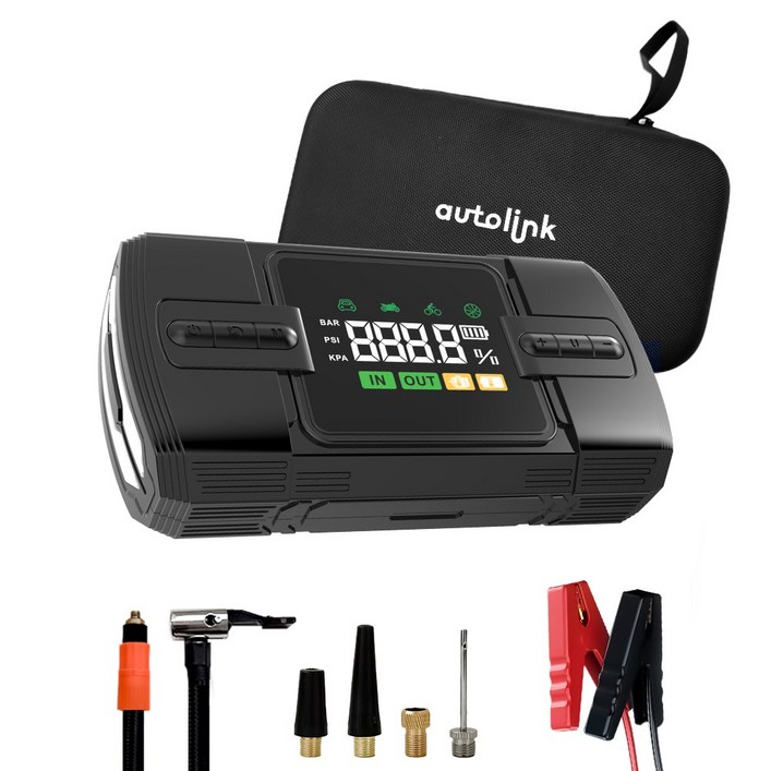 아우토링크 자동차 점프스타터  타이어공기압주입기  보조배터리지원 오토바이 가능, 1세트, 12000mAh