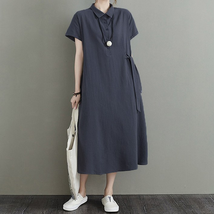 드마엘 핀트 카라 린넨 롱 원피스3color 여성 원피스델로나