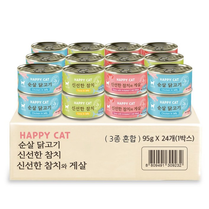 해피캣캔, 닭고기참치게살 혼합캔, 95g, 24개