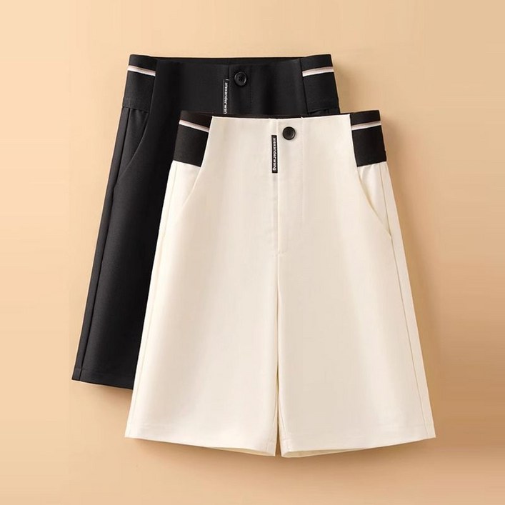 여름 일자핏 5부 얇은 캐주얼 팬츠 빅사이즈 스판 여성 정장 와이드 편한 바지