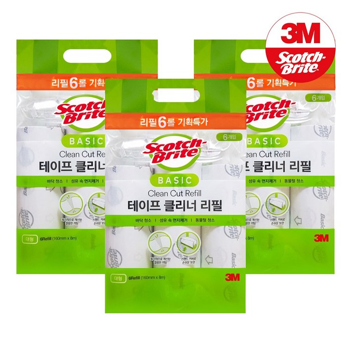 3M 베이직 테이프 클리너 대형 리필 6개입 3개 (총 18개)