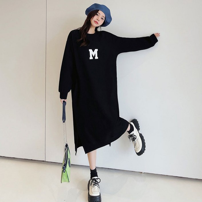 애띠앙 여성 캐주얼 원피스 M로고 긴팔 예쁜 롱원피스