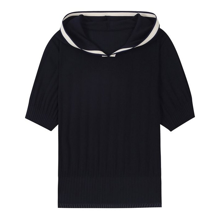 베스띠벨리 플리츠 배색 후드 티셔츠 BIIBF2856