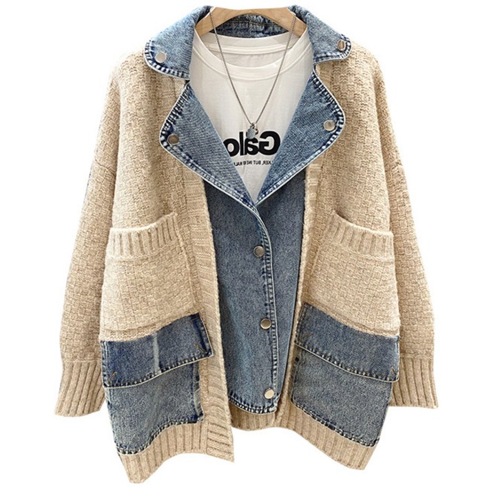 렐라웨어 플레트 데님 레이어드 니트 자켓 2color