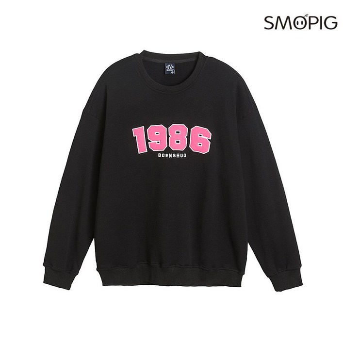 SMOPIG 남자 루즈핏 패션 빈티지 스포티 라운드 자수 맨투맨 긴팔 맨투맨
