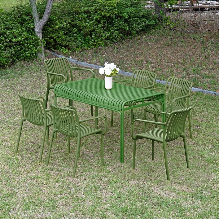 피카소가구 팰리마린 4인세트 6인세트 플라스틱의자 철재 야외테이블 카페 인테리어 야외 세트, 딥그린
