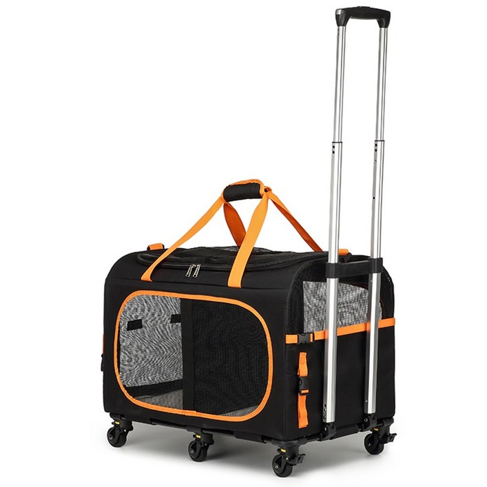 레브펫 펫이동가방 듀얼로드 6륜 캐리어, 1개, 블랙