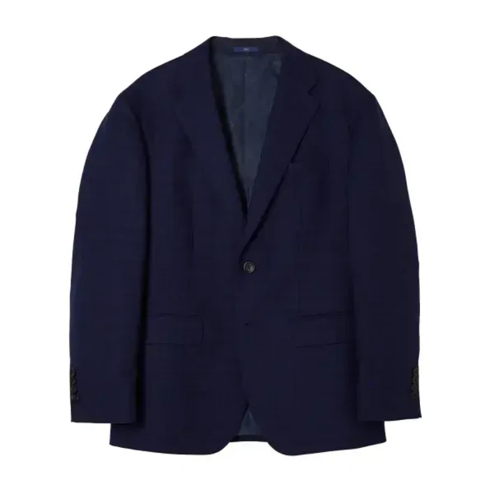 남성 블루 울100 블레이져 투톤 체크 포멀핏 재킷