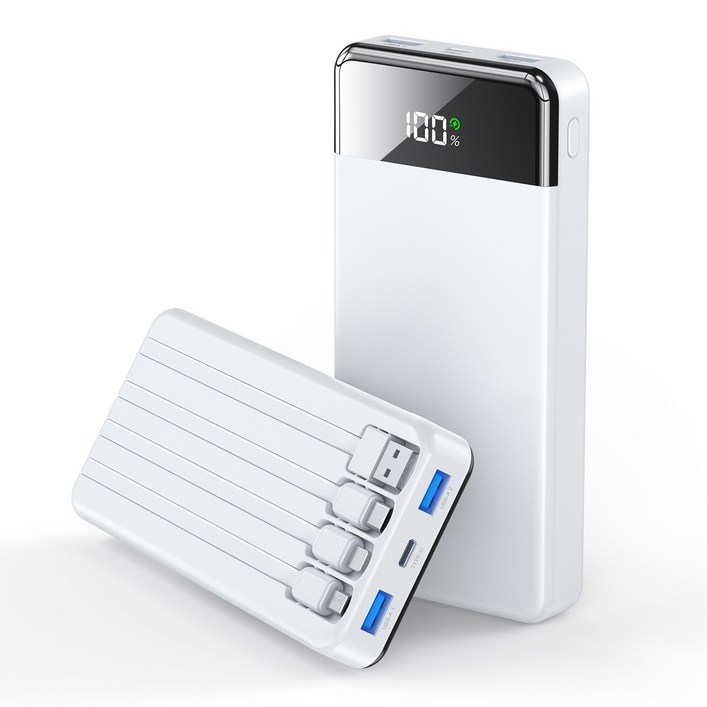UOOFON 일체형 보조배터리 고속충전 30000mAh 대용량 PD 22.5W QC3.0 잔량표시 4개 케이블 멀티단자