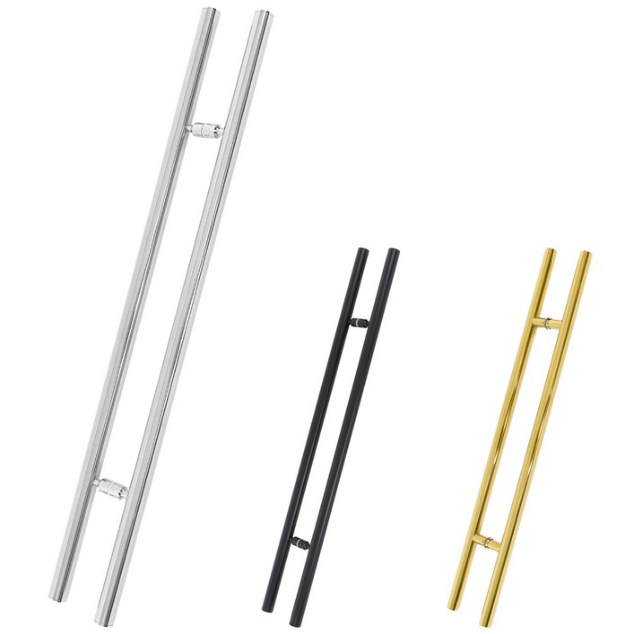 철물이네 강화도어 손잡이 1000x600mm 스텐 원형 H자 유리문, 스텐 실버홀간격 600mm