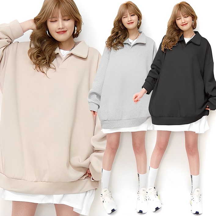 통통마녀   오버핏 카라 맨투맨  4 컬러  6XL  오버사이즈    기모 포함 판매 