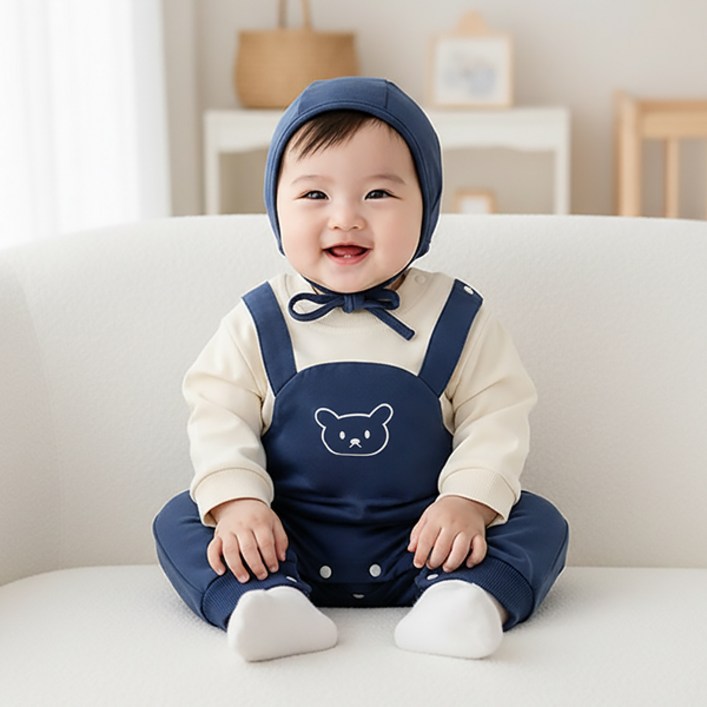 몽실이 블루베어 멜빵 우주복 보넷 아동 유아 남아 여아 가을 봄 외출복