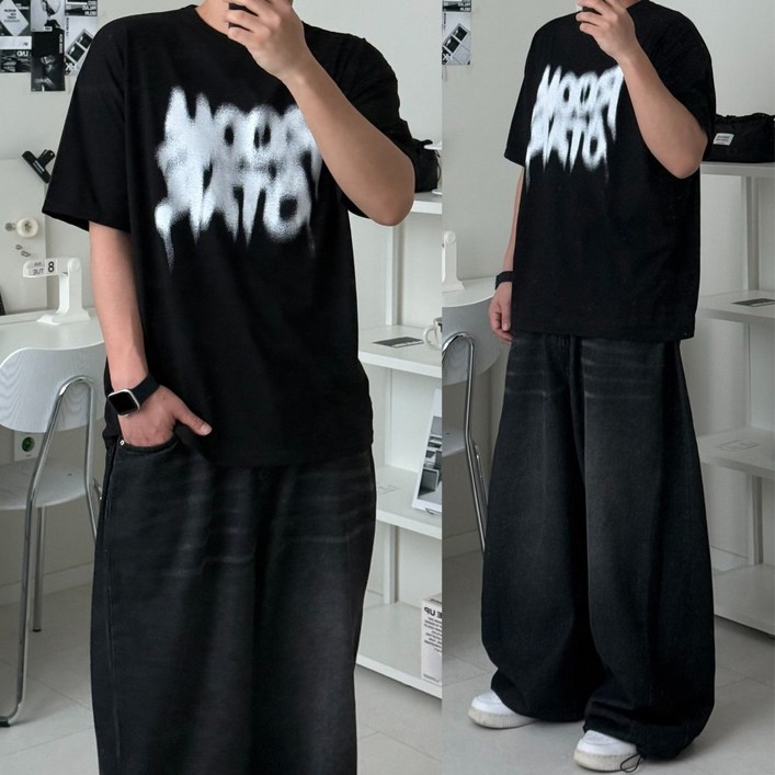 르위 레터링 남녀공용 라운드 반팔티 순면 루즈핏 반팔