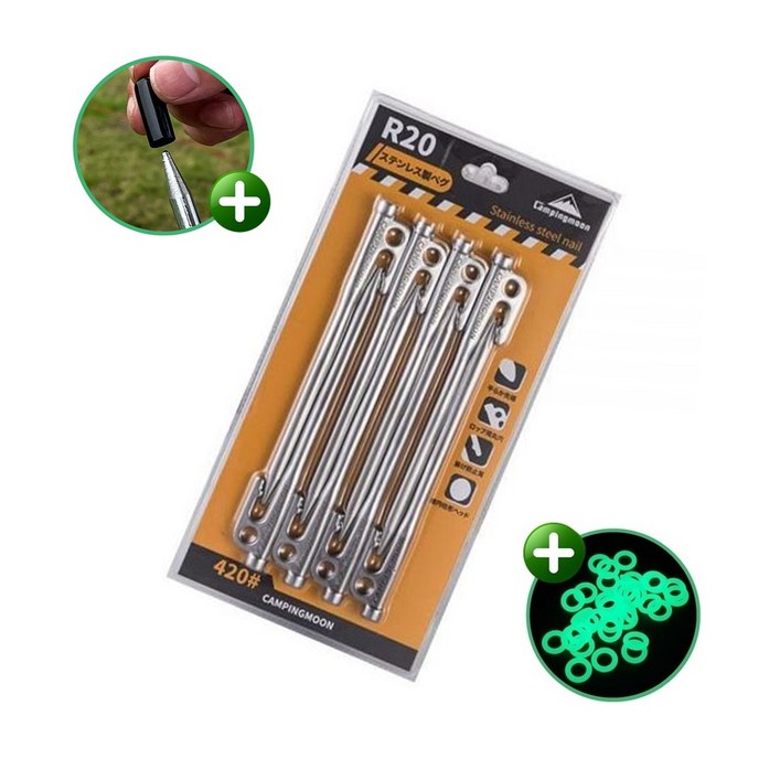 캠핑문 단조팩 세트 텐트팩 스텐 캠핑팩 타프팩 야광링 보호캡 증정, 8개