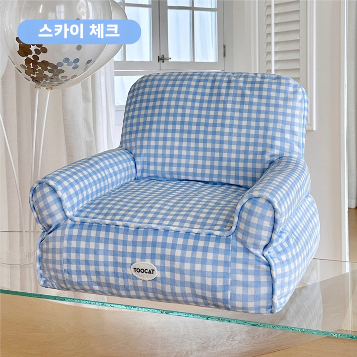데일리테일 펫소파 강아지방석 고양이 쿠션 소파베드 쿠션침대 사계절 논슬립 분리세탁, 1개, 스카이 체크