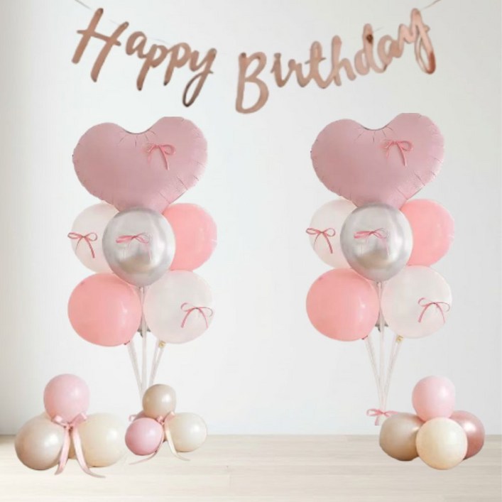 모엔느 2세트 감성 발레풍선 리본 풍선 스탠드 세트 패키지, 2세트, 핑크