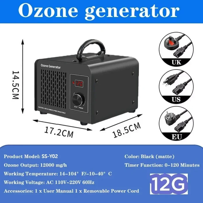 12g 오존 발생기 공기청정기 포름알데히드 제거 냄새 가정 주방 사무실 차량