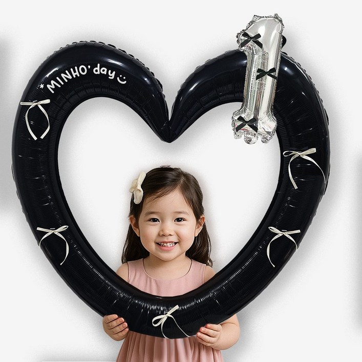 올리브파티 발레코어 리본 숫자 풍선 하트프레임 자유레터링 생일파티용품세트