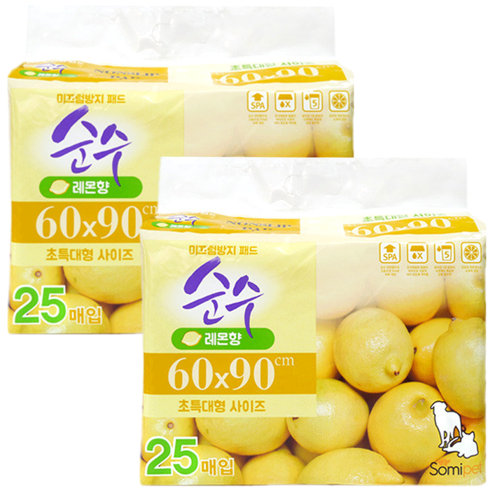 순수 넌슬립 초특대형 강아지 배변 패드 레몬향 25매, 25개, 2매