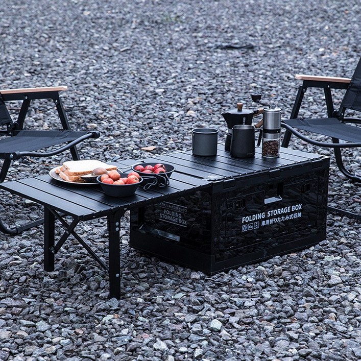 쭈니스토리지 폴딩박스 확장 알루미늄 테이블 블랙 캠핑 폴딩박스 캠핑박스 캠핑테이블 50L 전용, 상세 설명 참조, 1개